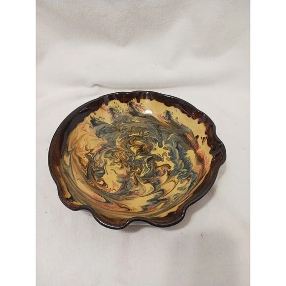 11" Spanish Pottery Swirl Hand Painted Bowl Glazed ARTSY Salad Nuts Candy Decor - Picture 6 of 16